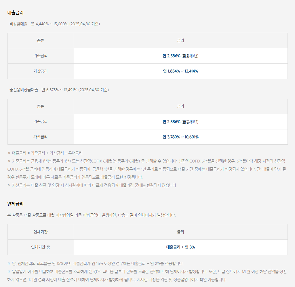 카카오뱅크 비상금대출 이자
