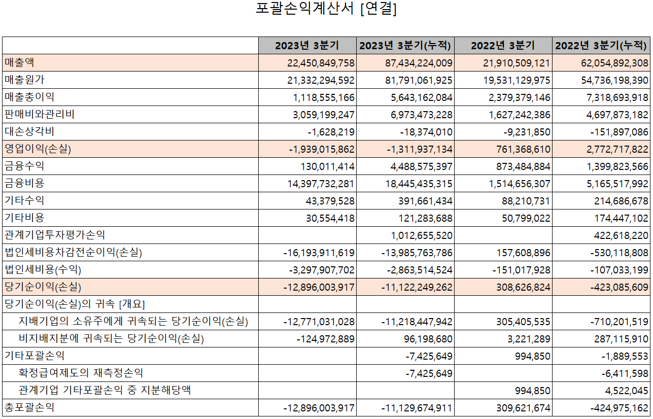 나인테크 - 손익계산서