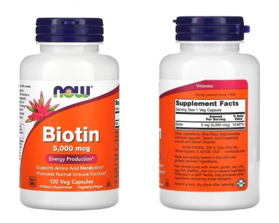 NOW Foods, 비오틴, 5,000mcg, 베지 캡슐 120정