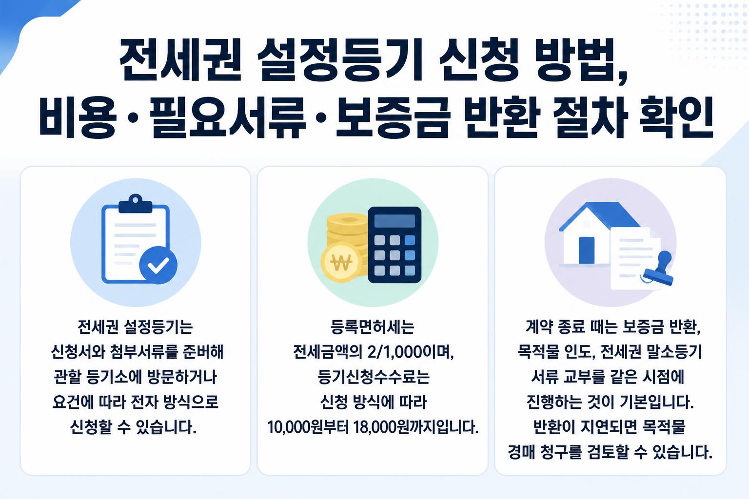 전세권 설정등기 신청 방법, 비용&middot;필요서류&middot;보증금 반환 절차 확인 핵심 요약 대표 이미지