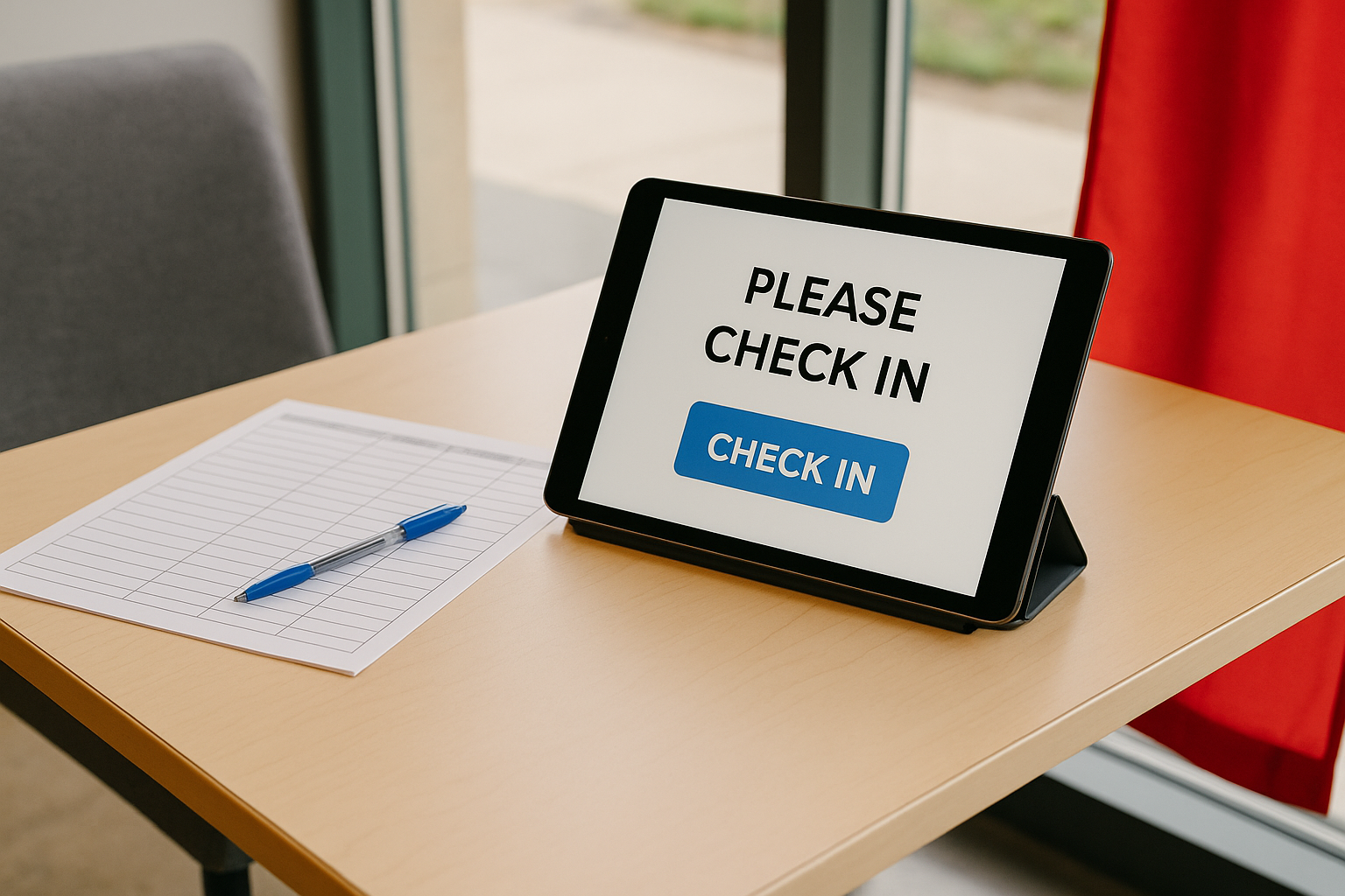 행사 체크인 태블릿과 참가자 명부 — 필수 항목만 입력 권장