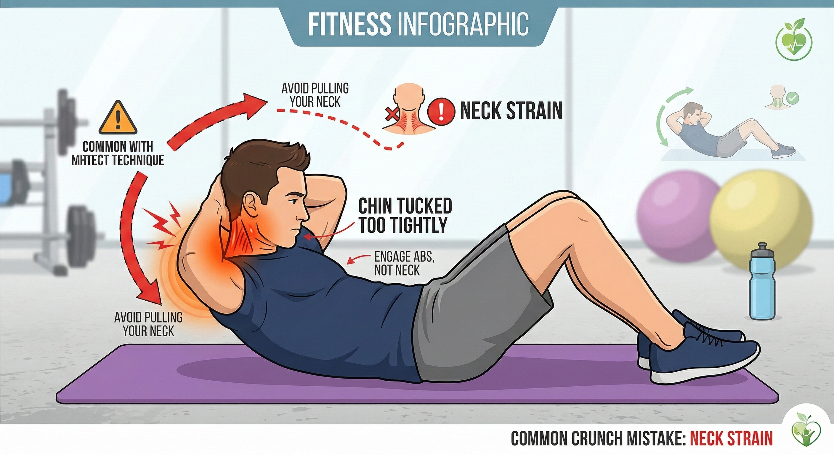 크런치 목 통증 발생 자세