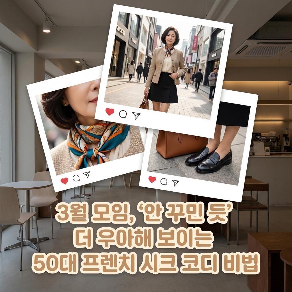 50대 꾸안꾸 룩 3월 모임 코디 장단점 비교