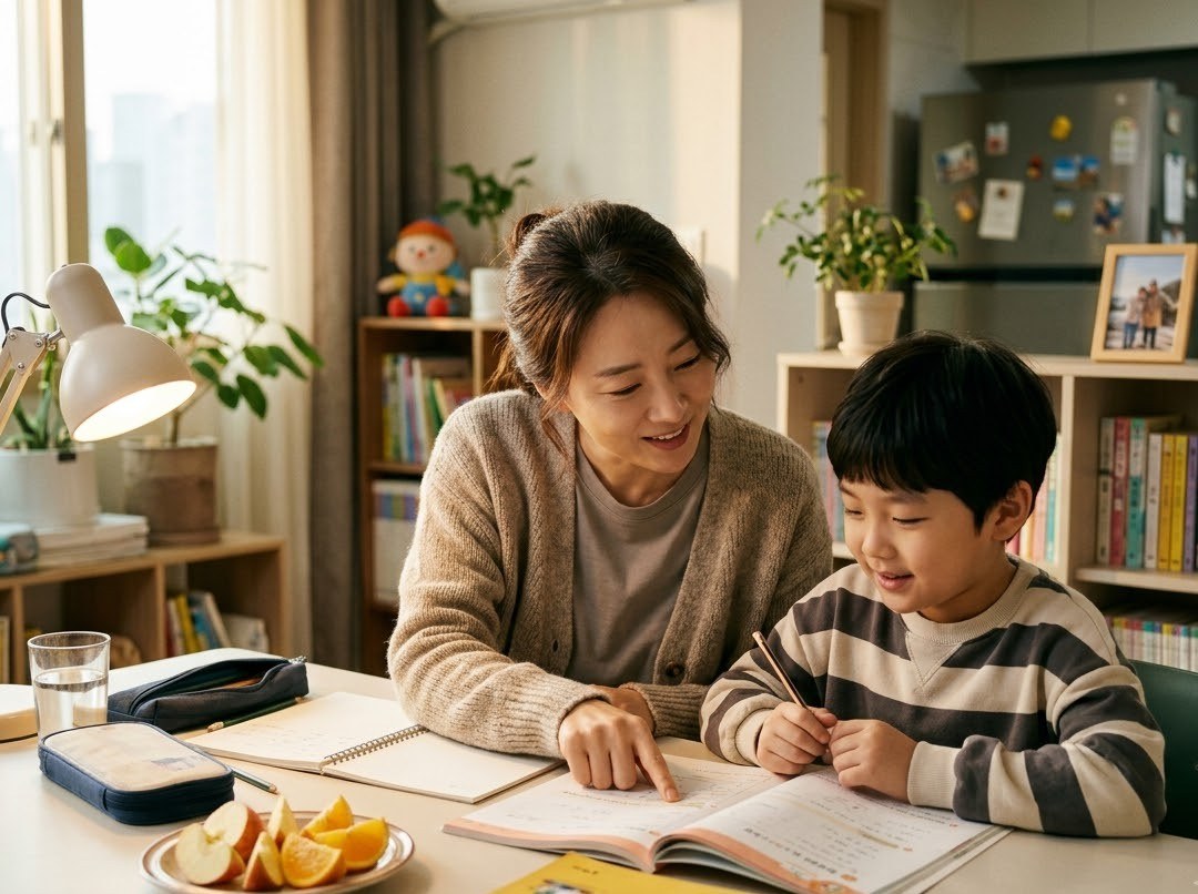 아이 숙제를 봐주는 엄마, 양육비 선지급제 소득기준 폐지