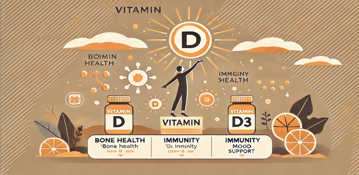 비타민D 기능 인포그래픽 &ndash; 뼈 건강, 면역력, 기분 조절에 도움을 주는 비타민D 관련 시각 자료