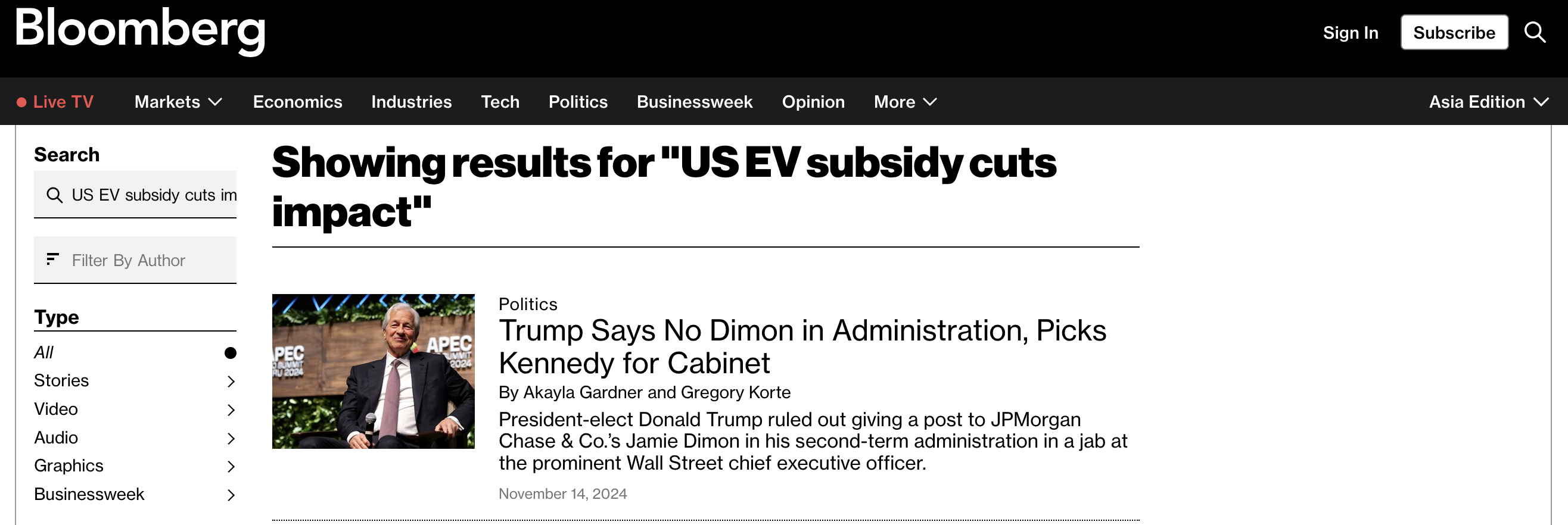 Bloomberg &ndash; U.S. EV Market Faces Challenges Amid Potential Subsidy Cuts