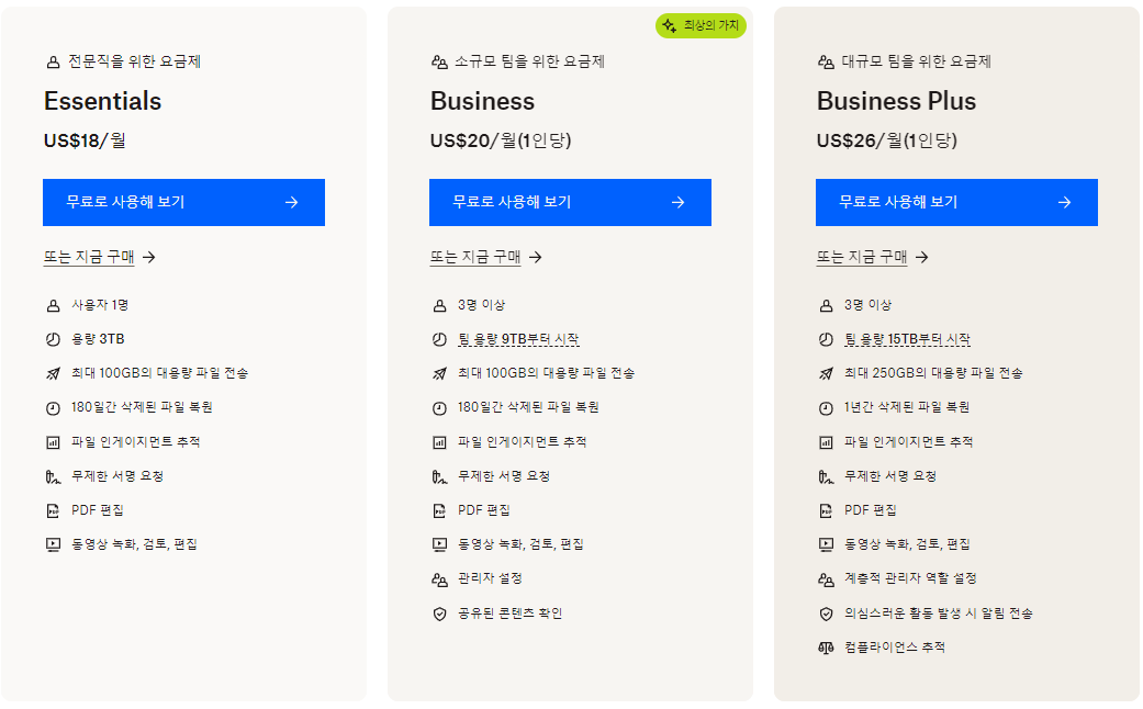 드롭박스 이용 요금