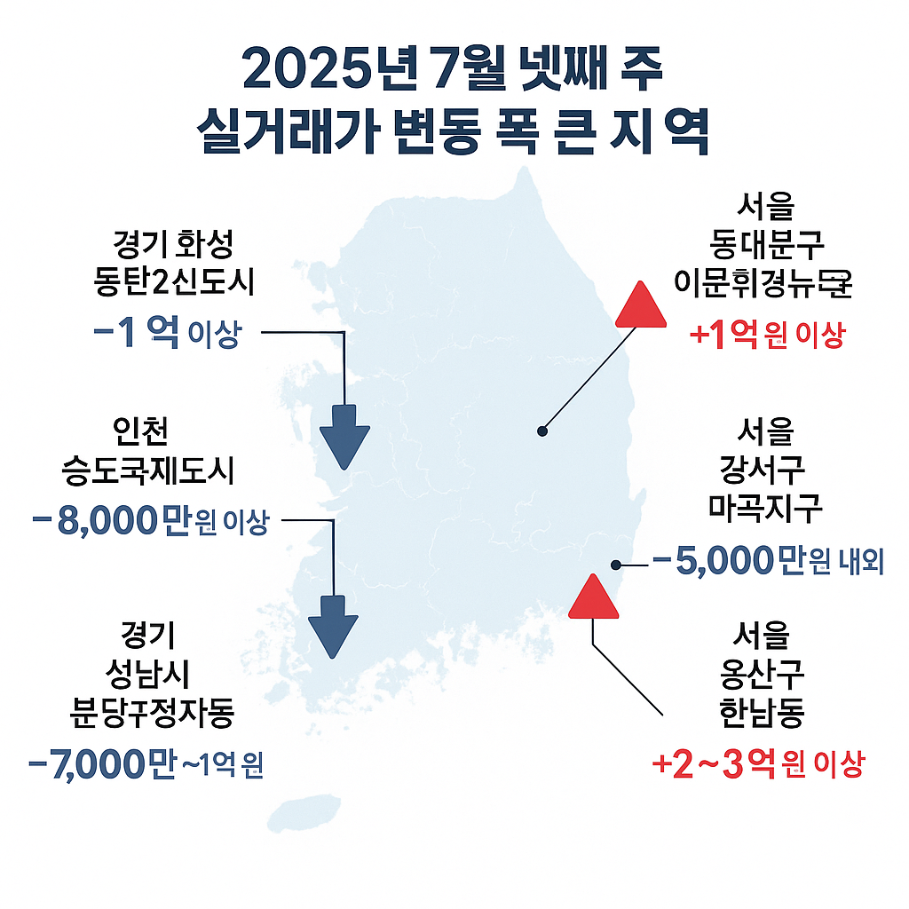 2025년 7월 넷째 주 실거래가 변동 폭 큰 지역 TOP 5 📈