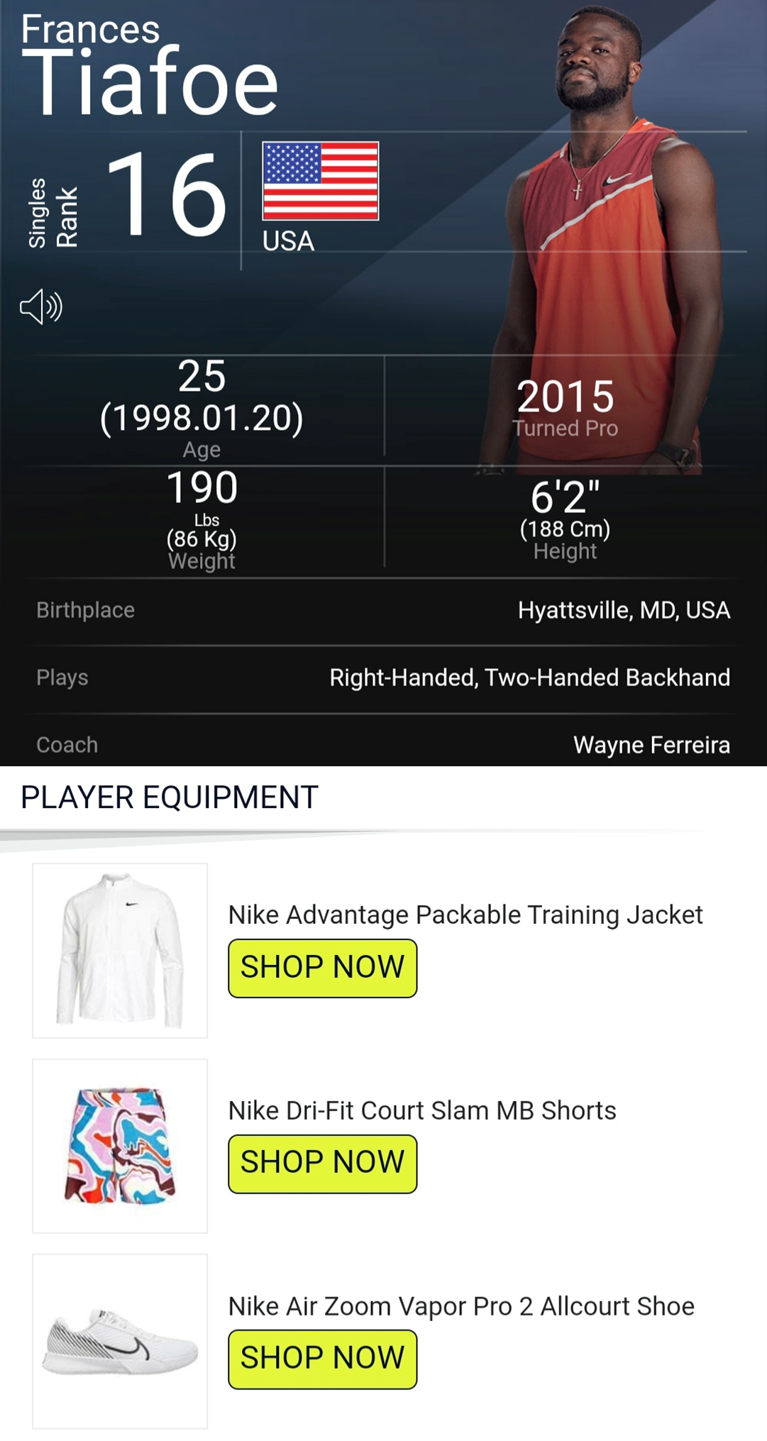 프랜시스 티아포_ATP홈페이지