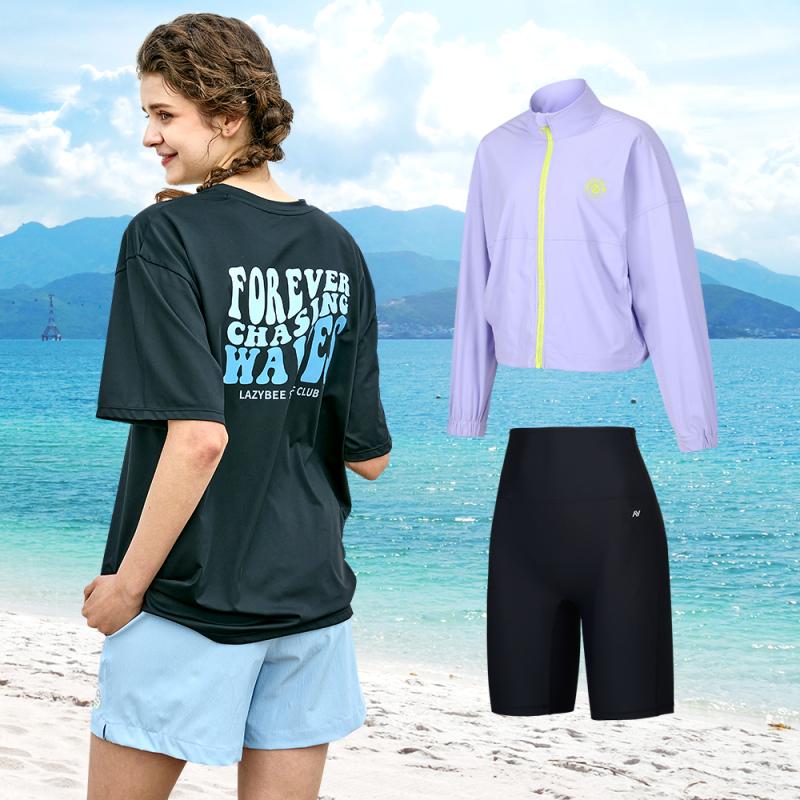 레이지비 빅사이즈 여성 래쉬가드 반팔 수영복 아이스쿨링 라이트 블랙 세트(상하선택)