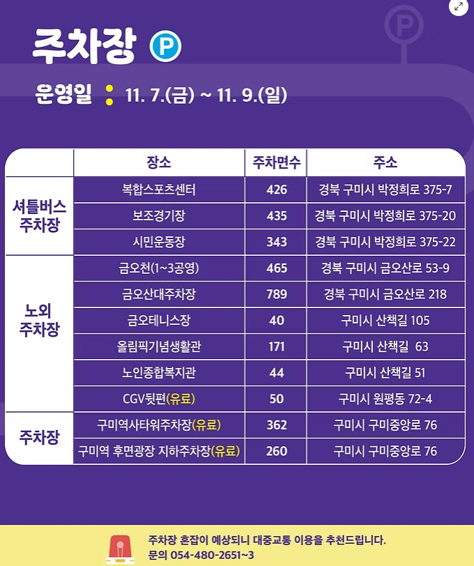 구미라면축제 주차장 정보