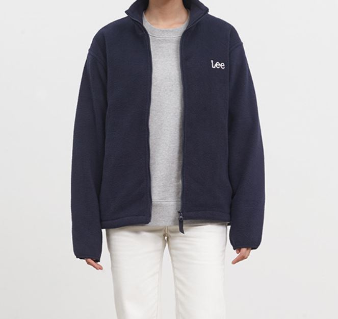 Lee-로고-폴로-플리스-집업-블랙-색상