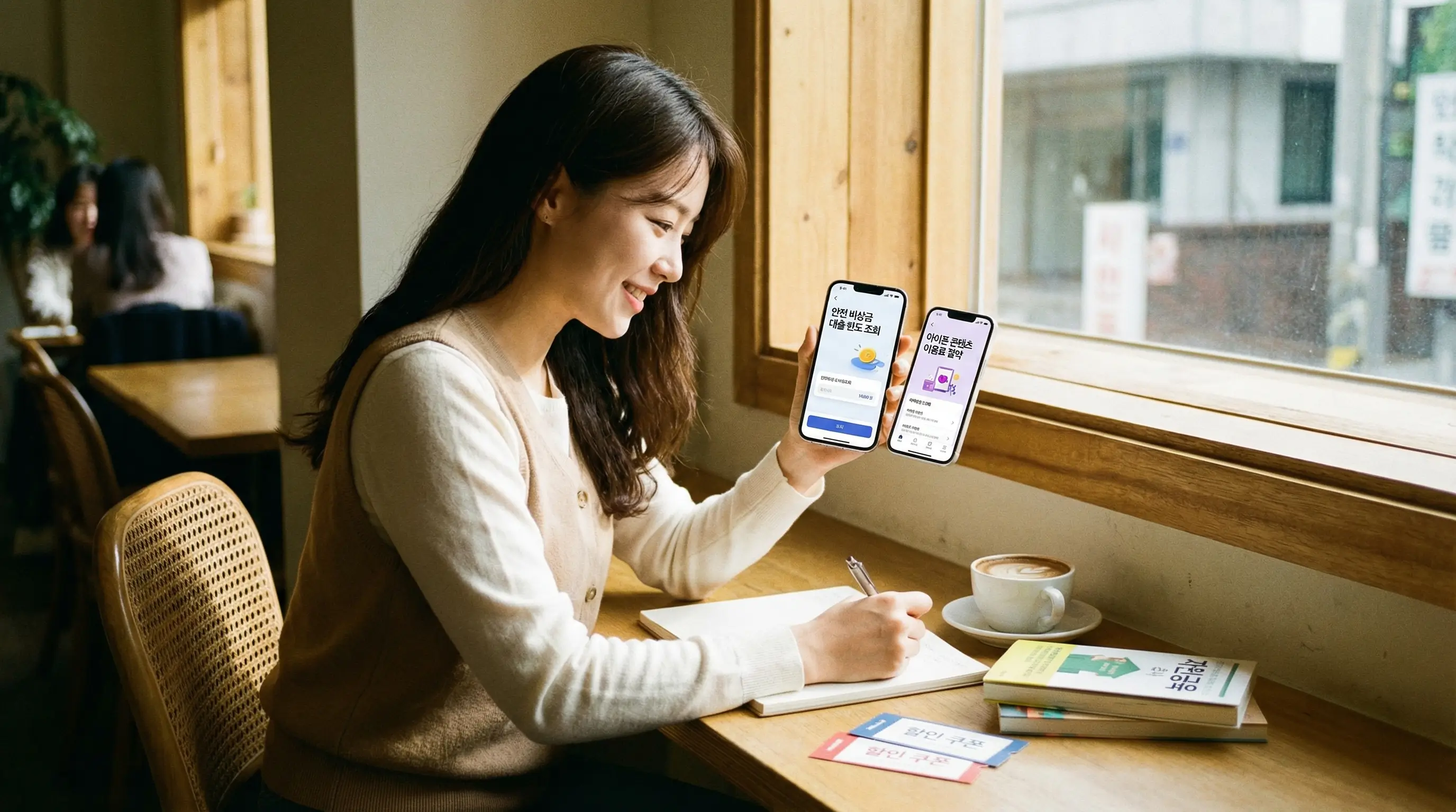 스마트폰으로 안전한 비상금 대출 한도를 조회하고 아이폰 콘텐츠 이용료 수수료를 절약하는 현명한 소비자의 모습