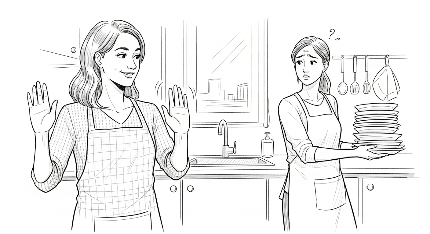 호스트가 설거지 도움을 정중하게 거절하는 모습