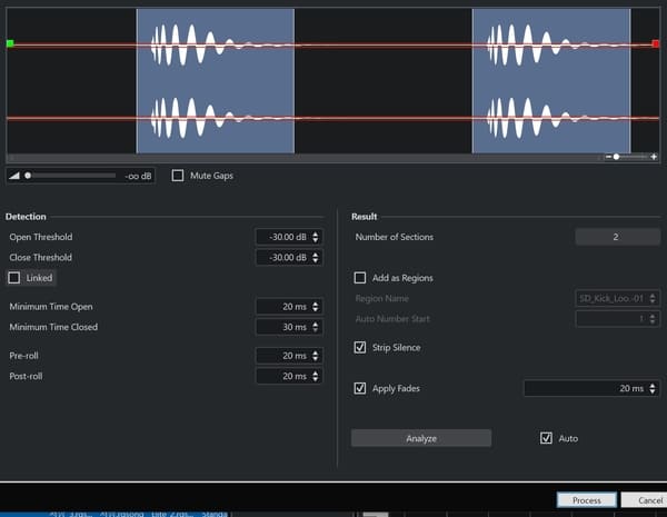 큐베이스(Cubase) Detect Silence 기능