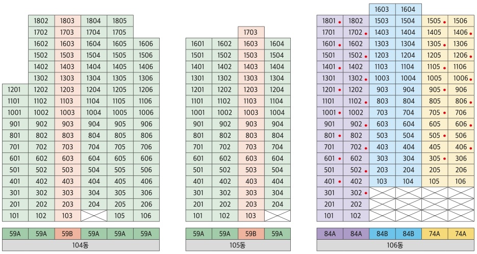 상도 푸르지오 클라베뉴 동･호수 층별 배치도-2