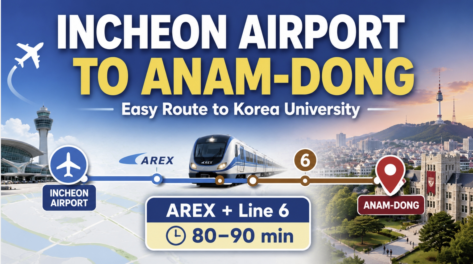 How to get from Incheon Airport to Anam-dong Seoul subway AREX 2026