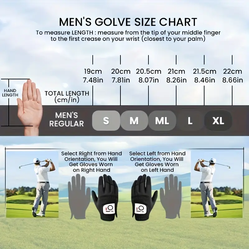 남성용 골프장갑 사이즈 조견표