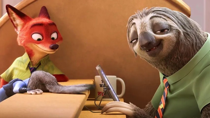 Zootopia scene capture- sloth in DMV smiling