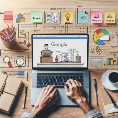 노트북에서 구글 번역을 사용하는 모습