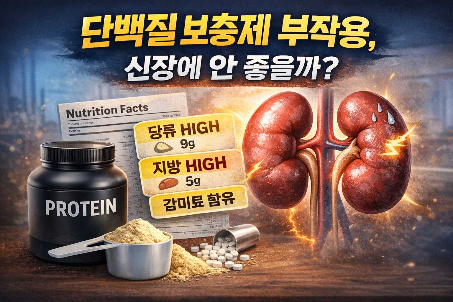 단백질 보충제 부작용 신장에 안 좋은지 성분과 과다 섭취 주의점을 나타낸 이미지