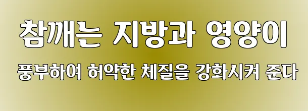  참깨는 지방과 영양이 풍부하여 허약한 체질을 강화시켜 준다