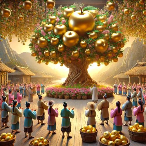 용이 지켜주는 황금빛 사과나무