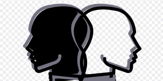 인간의 두뇌가 겹쳐져 보이도록 두사람의 두상의 뒷부분을 겹쳐지게 그린 그림