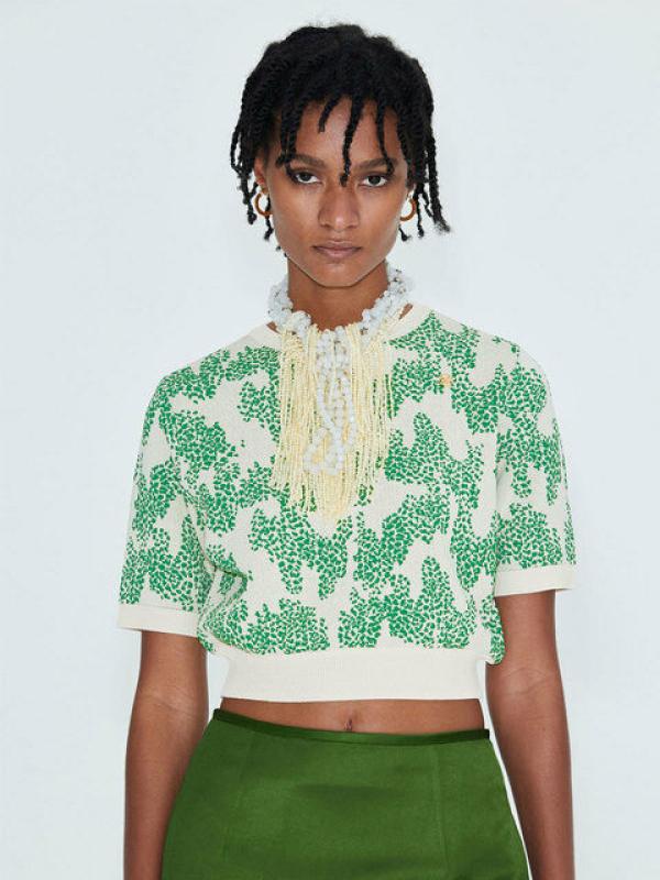 RECTO SUNRISE JACQUARD KNIT CROP-TOP GREEN