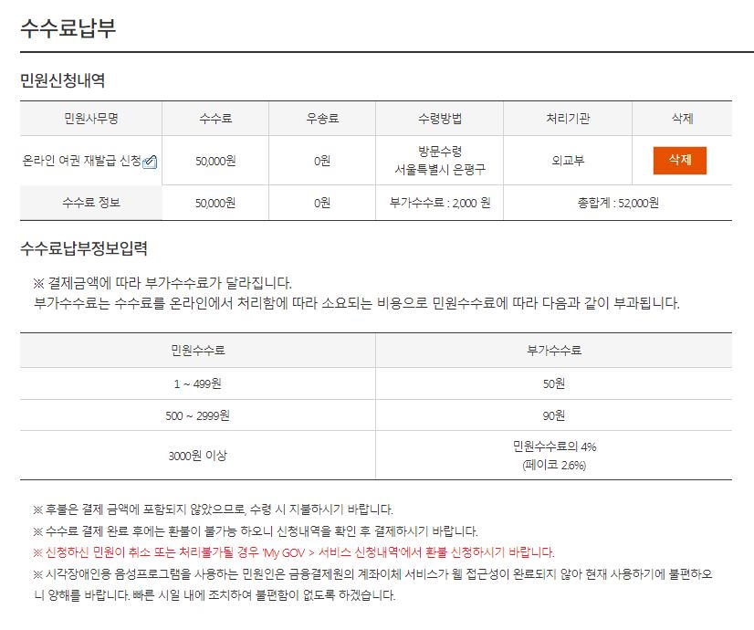 여권 재발급 수수료 비용