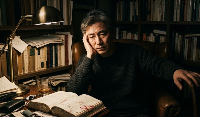 50대가 넘어 점점 남성으로서 자괴감을 느끼게 되는 남성이 고민스러운 표정으로 멍하니 앉아 있다