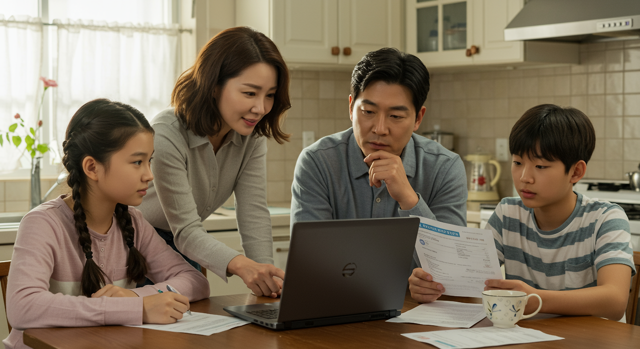 가족들이 이번에 소비쿠폰을 받으면 어디에 쓸까 대화를 나누고 있다.