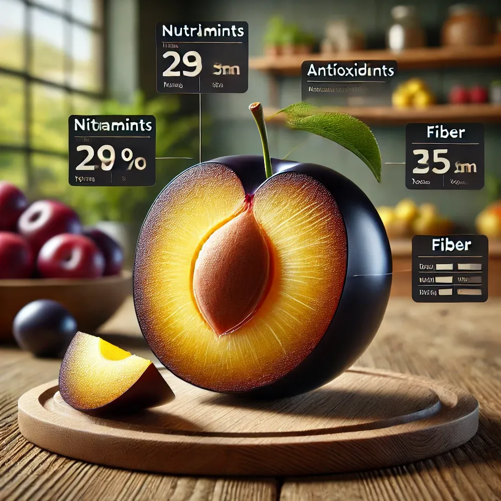 흑매실이 반으로 잘려 속이 드러나 있는 모습