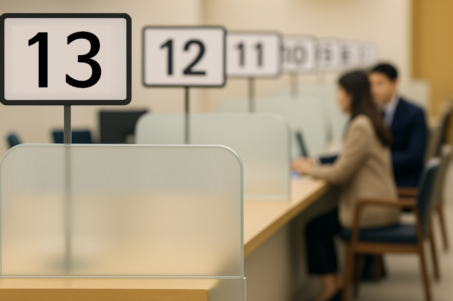 리드코프 대출 창구를 연상시키는 은행 내부 이미지로, ‘가계(개인)대출’ 안내판이 전면에 보이며, 실제 상담이 진행되는 공간이 흐릿하게 배경 처리되어 있다.