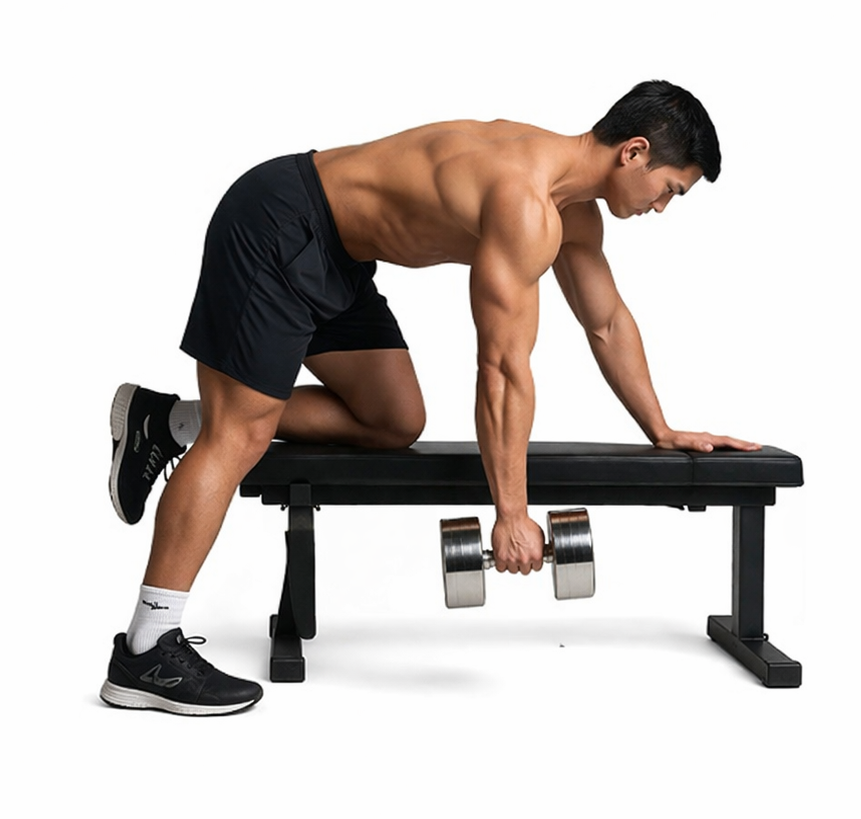 원 암 덤벨 로우 시작 자세