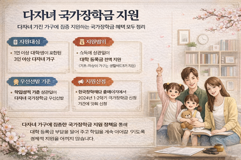 다자녀가구 국가장학금 신청자격 되나요?