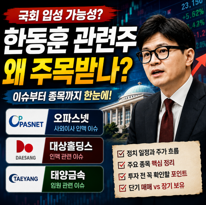 "아무도안알려줌..." 한동훈 관련주 오파스넷 대상홀딩스 태양금속 전부알려드림1