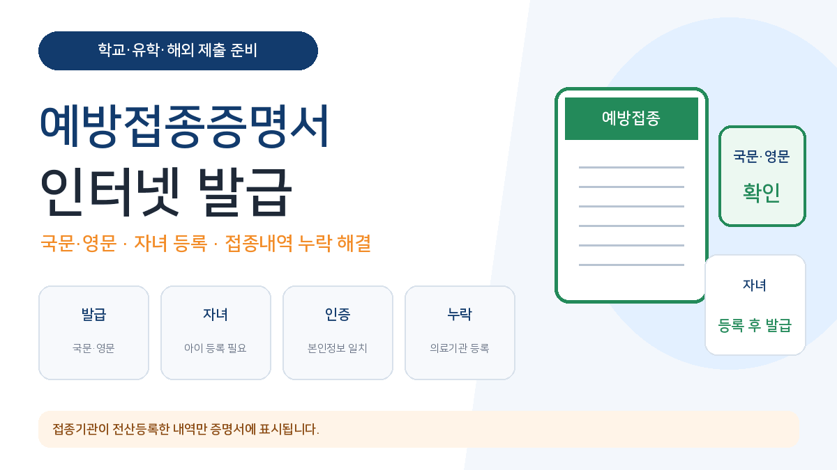 예방접종증명서 인터넷 발급 국문 영문 자녀 등록 접종내역 누락