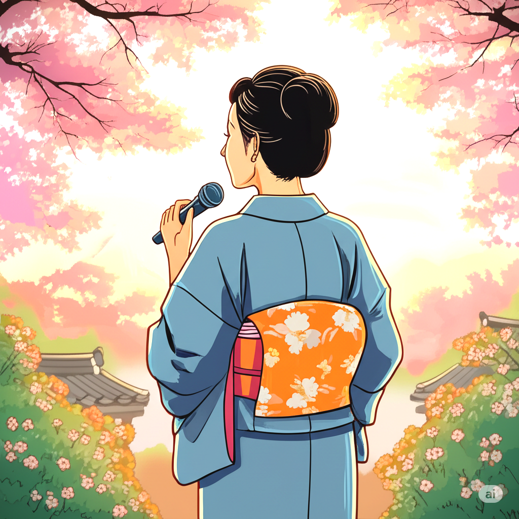 벚꽃을 바라보며 노래하는 여자