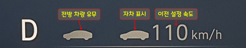 현대 더 뉴 팰리세이드 - 스마트 크루즈 컨트롤 일시 해제 후 계기판 표시 상태