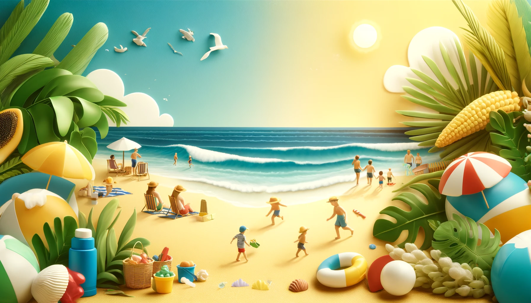 요일제 공휴일에 가족과 함께 해수욕을 즐기는 모습