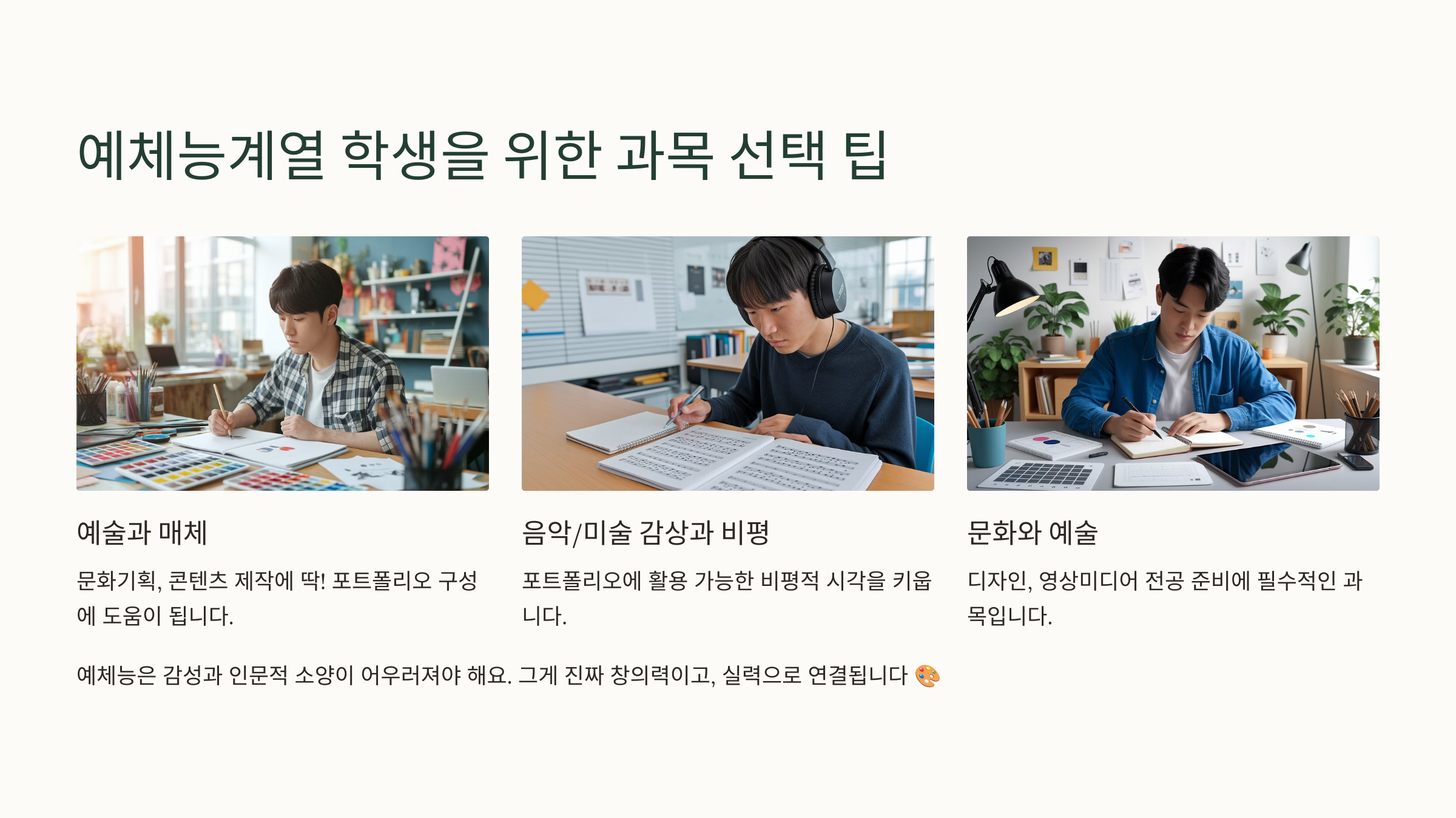 예체능 계열 학생을 위한 선택 과목