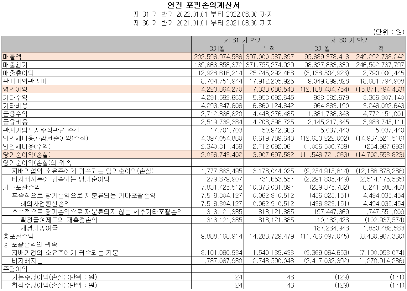 캠시스 - 손익계산서