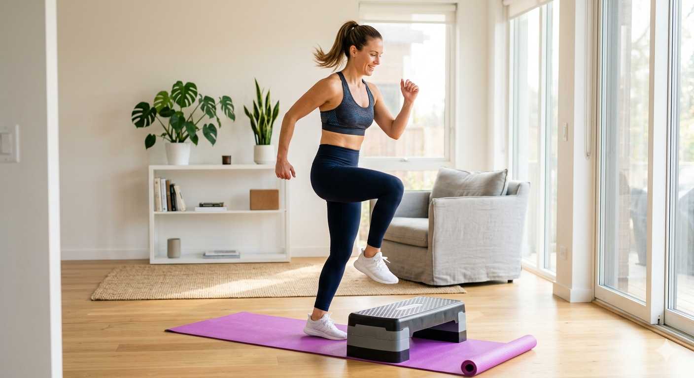 스텝박스를 이용해 하체 운동을 하는 모습