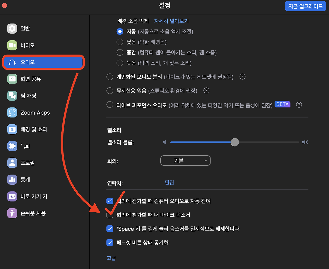 줌(zoom) 회의 참가 자동 음소거 방법2