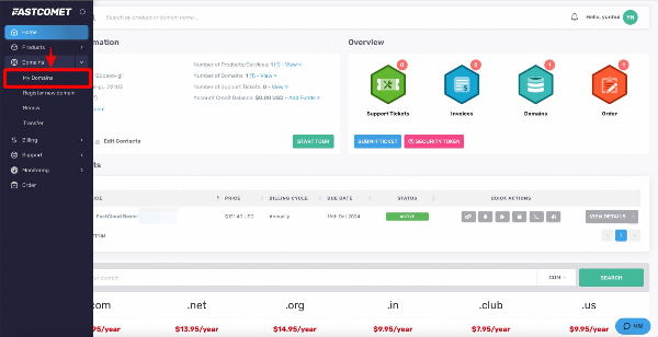패스트코멧 내 도메인 클릭