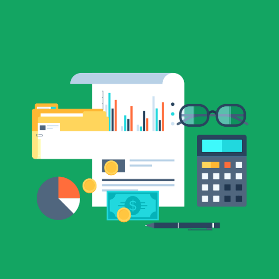 각종 서류와 달러 그리고 계산기