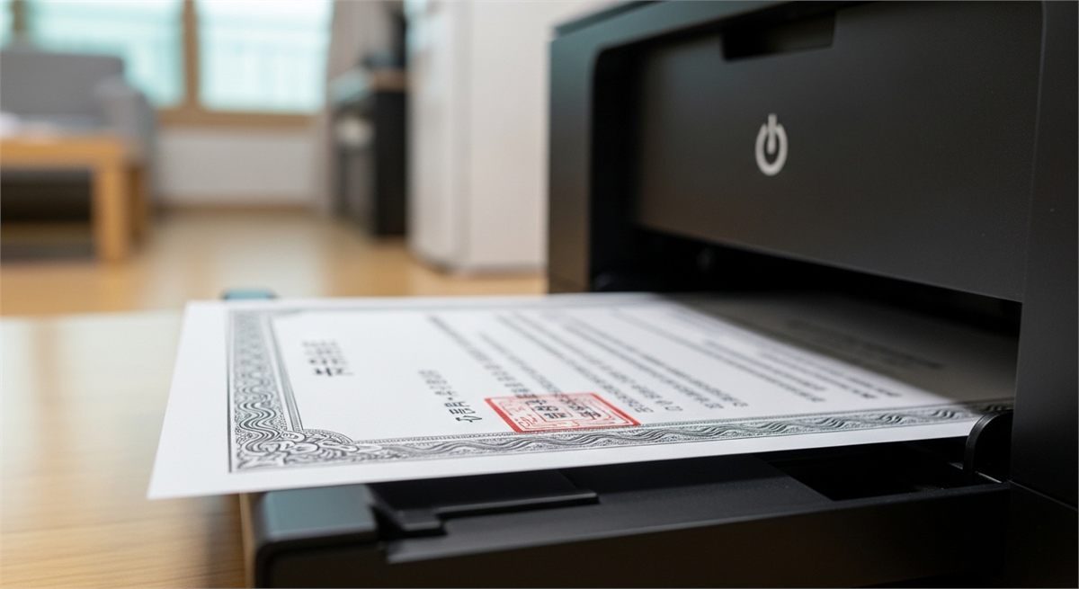 집 프린터에서 일반용지 증명서가 출력되는 순간의 디테일