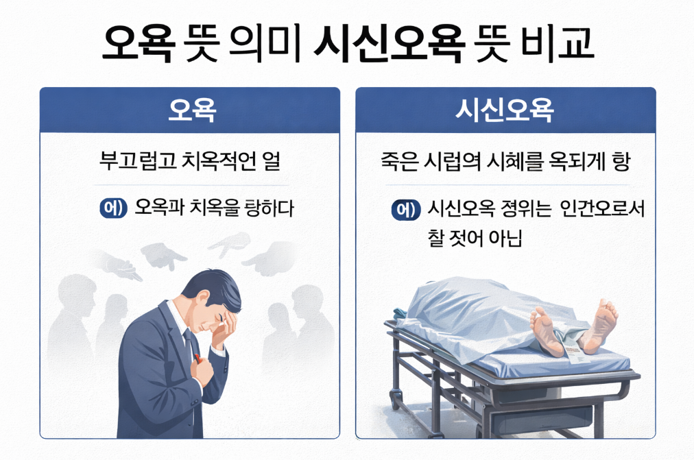 오욕 뜻과 시신오욕 뜻 비교, 3분 완벽 비교
