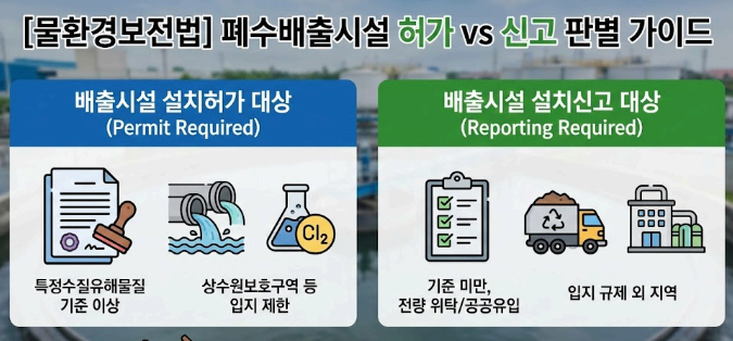 폐수배출시설 설치 허가 vs 신고 대상 완벽 판별 가이드 및 처분 기준